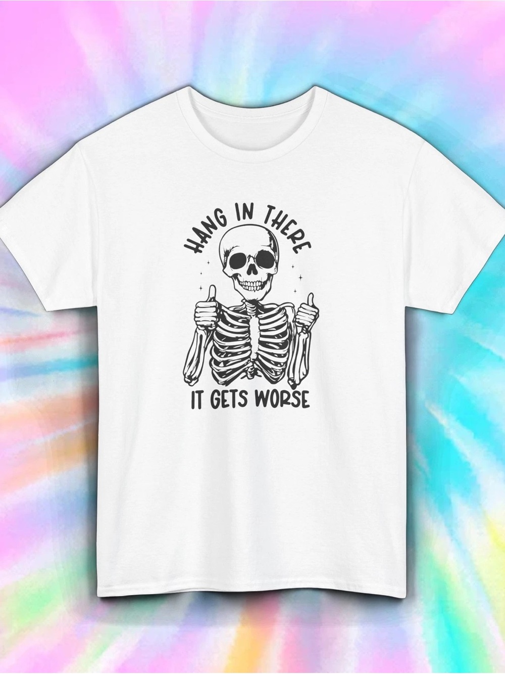 Hang In There Skeleton Graphic Tee - White